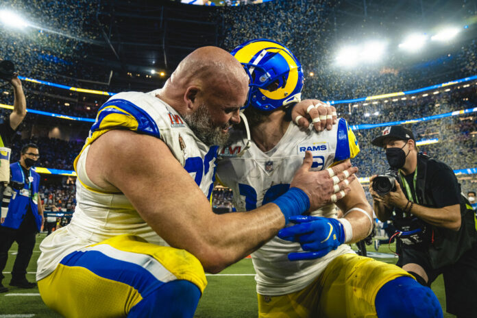 Rams-celebrate-Super-Bowl Andrew Whitworth and Cooper Kupp celebrate after winning the Super Bowl.